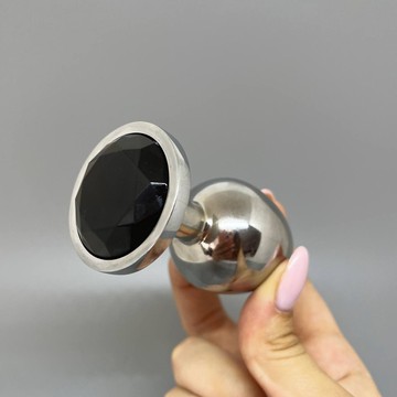 Анальная пробка со стразом Alive Mini Metal Butt Plug L Black (4 см) - фото