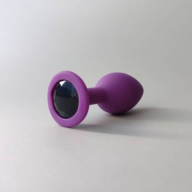 Силиконовая анальная пробка фиолетовая с черным кристаллом (2,8 см) - фото