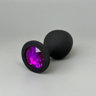 Анальна пробка з кристалом CRYSTAL Black Silicone Amethyst M (3,5 см) - фото