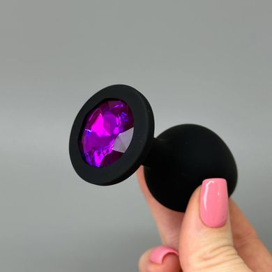 Анальна пробка з кристалом CRYSTAL Black Silicone Amethyst M (3,5 см) - фото