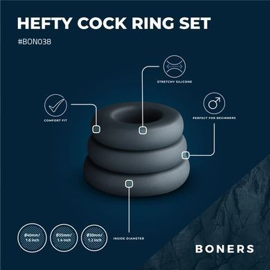 Набор эрекционных колец Boners 3-Piece Hefty Cock Ring Set - фото