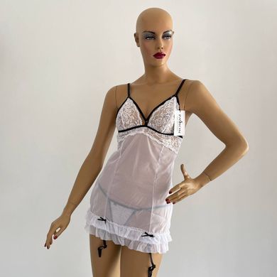 Эротическая сорочка с пажами Passion ORIHIME CHEMISE white S/M