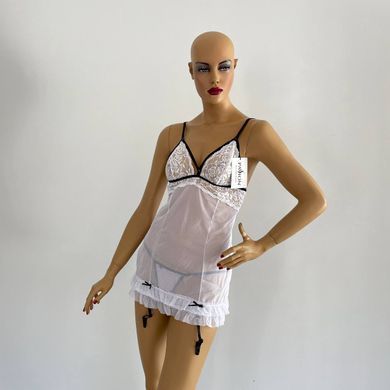 Эротическая сорочка с пажами Passion ORIHIME CHEMISE white S/M