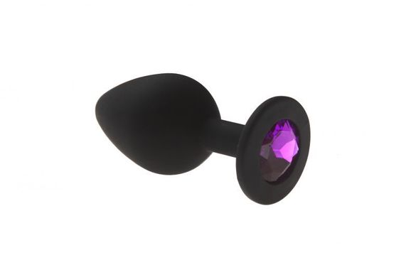 Анальна пробка з кристалом CRYSTAL Black Silicone Amethyst M (3,5 см) - фото