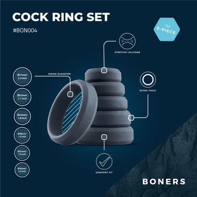 Набір ерекційних кілець Boners 6-Piece Cock Ring Set - фото