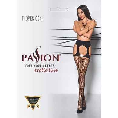 Еротичні колготки TIOPEN 004 nero (fishnet 40 den) - Passion, імітація панчох і пояса 1/2 - фото