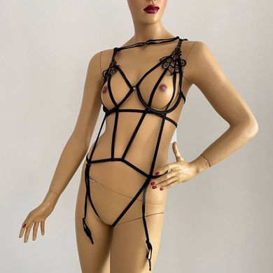 Еротичне боді-стрепи з пажами для панчіх Obsessive Badossa crotchless teddy L/XL