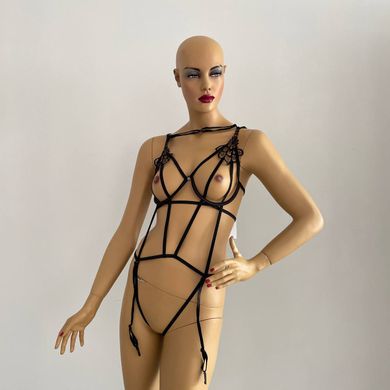 Еротичне боді-стрепи з пажами для панчіх Obsessive Badossa crotchless teddy L/XL