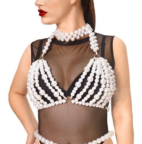 Ліф із перлів Art of Sex Jasmine білий XS-2XL