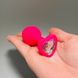 Анальна пробка рожева зі знімним кристалом Loveshop Pink Silicone Heart White (3,5 см) - фото товару