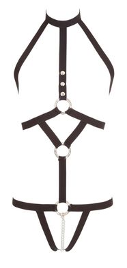 Портупея-стрепи на тіло чорна зі стразами Bad Kitty bodysuit, Чорний