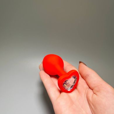 Анальная пробка красная со съемным кристаллом Loveshop Red Silicone Heart White (3,5 см) - фото