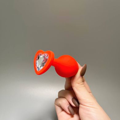 Анальная пробка красная со съемным кристаллом Loveshop Red Silicone Heart White (3,5 см) - фото