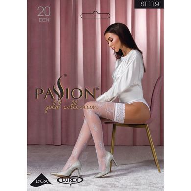 Панчохи на ажурній силіконовій резинці білі Passion ST119 1/2 - фото