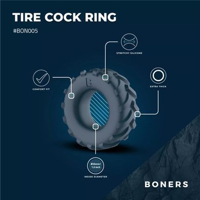 Ерекційне кільце Boners Tire Cock Ring Grey - фото