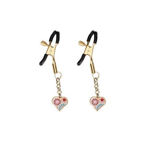 Зажимы для сосков Liebe Seele Nipple Clamps Gold Heart-shaped Flowers on White - фото