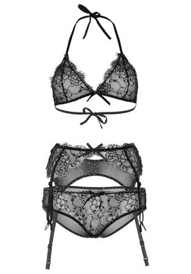 Эротический комплект Leg Avenue Bra top, panty & garterbelt S Black - фото