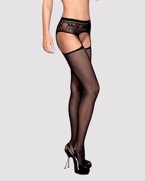 Еротичні колготки-бодістокінг Obsessive Garter stockings S307 black S/M/L, імітація панчіх і пояса - фото