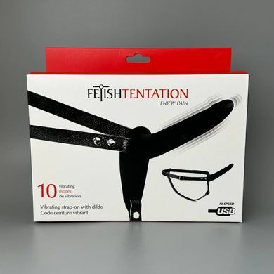 Страпон з вібрацією чорний Fetish Tentation Vibrating Strap-On (пом'ята упаковка) - фото