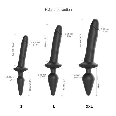 Strap-On-Me Switch plug-in realistic dildo black - подвійний фалоімітатор з анальною пробкою L 4,5 см (пом'ята упаковка) - фото