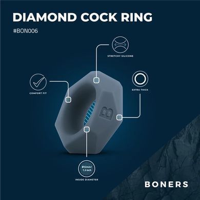 Эрекционное кольцо Boners Diamond Cock Ring Grey - фото