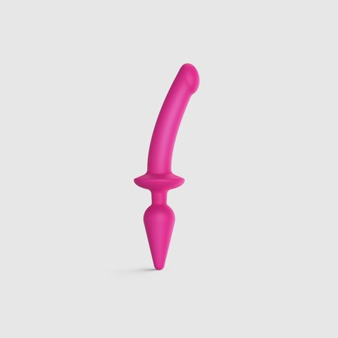 Strap-On-Me Switch plug-in semi-realistic dildo fuchsia - подвійний фалоімітатор з анальною пробкою L 5,2 см (пом'ята упаковка) - фото