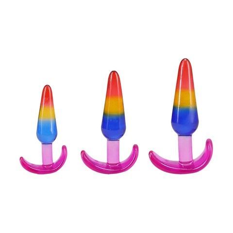 Набір анальних пробок Doc Johnson Crystal Jellies Anal Trainer Set Rainbow 3 шт (2,5 см; 3,2 см; 3,2 см) (м'яте паковання) - фото