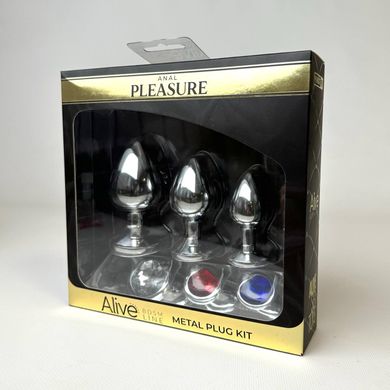 Набір анальних пробок з кристалом Alive Metal Plug Kit (3,2 см, 3,5 см, 4,1 см) - фото