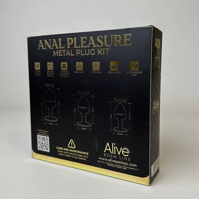 Набір анальних пробок з кристалом Alive Metal Plug Kit (3,2 см, 3,5 см, 4,1 см) - фото