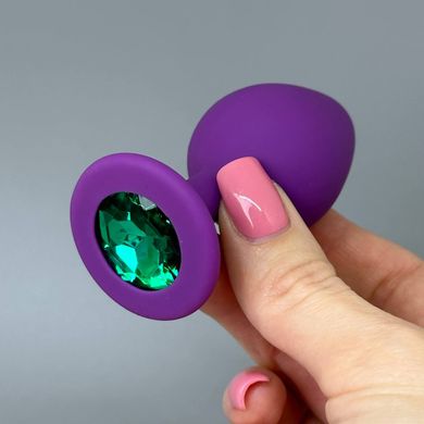 Анальна пробка з кристалом CRYSTAL Purple Silicone Emerald M (3,5 см) - фото