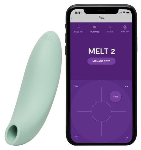 We-Vibe Melt 2 Sage - вакуумний смарт-стимулятор клітора м'ятний (розводи на пакованні) - фото