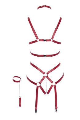 Портупея на тіло червона з пажами та наручниками Bad Kitty bondage body S/M