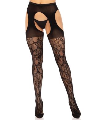 Еротичні колготки Leg Avenue Eyelet lace suspender hose Black One Size - фото