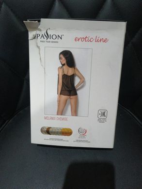 Сорочка прозора і трусики Passion MELANIA CHEMISE black S/M (м'яте паковання)