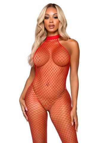 Бодістокінг Leg Avenue Racer neck bodystocking Red One Size - фото