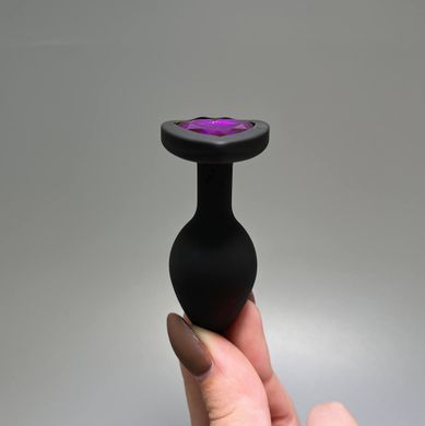 Анальна пробка чорна зі знімним кристалом Loveshop Black Silicone Heart Violet (2,8 см) - фото