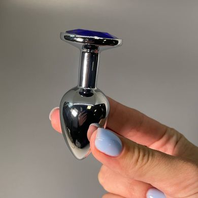 Анальная пробка со стразом Alive Mini Metal Butt Plug S Blue (2,8 см) - фото
