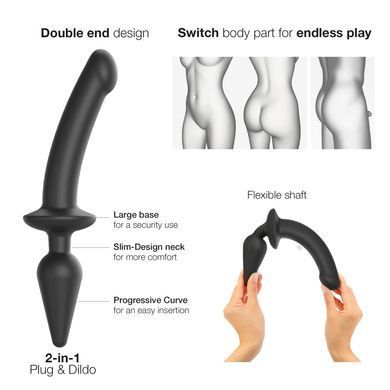 Strap-On-Me Switch plug-in semi-realistic black фаллоимитатор с анальной пробкой S 3,3 см - фото