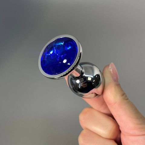 Анальна пробка зі стразом (2,8 см) Alive Mini Metal Butt Plug S Blue - фото