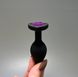 Анальная пробка черная со съемным кристаллом Loveshop Black Silicone Heart Violet (2,8 см) - фото товара