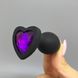 Анальная пробка черная со съемным кристаллом Loveshop Black Silicone Heart Violet (2,8 см) - фото товара