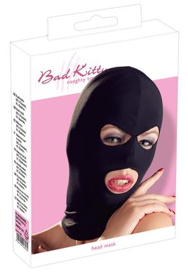 Маска для БДСМ черная Bad Kitty Open mouth and eyes BDSM head mask black