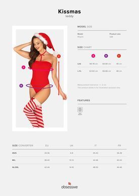 Эротическое боди Obsessive Kissmas teddy red S/M