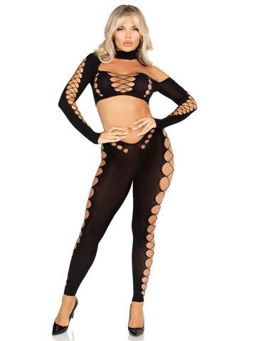 Эротический комплект Leg Avenue Seamless Cut-Out Crop Top and Legging One Size Black - фото