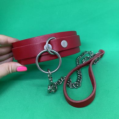 Набір червоний БДСМ: наручники + ошийник з натуральної шкіри - фото