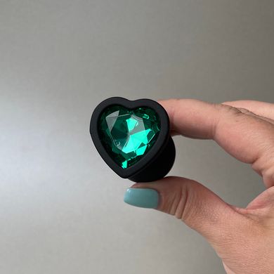 Анальная пробка сердце черная с кристаллом (2,8 см) - фото