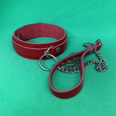 Набор красный БДСМ: наручники + ошейник из натуральной кожи - фото