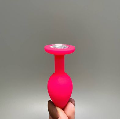 Анальная пробка розовая с кристаллом Loveshop Pink Silicone White (2,8 см) - фото