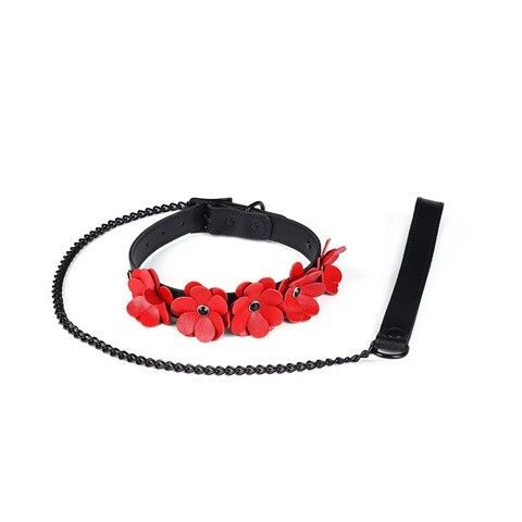 Нашийник з повідцем Liebe Seele Flower Rhythm Black and Red Leather Flowers collar with Leash - фото