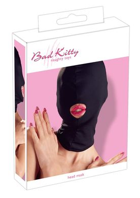 Маска для БДСМ черная с открытым ртом Bad Kitty Open mouth BDSM head mask black